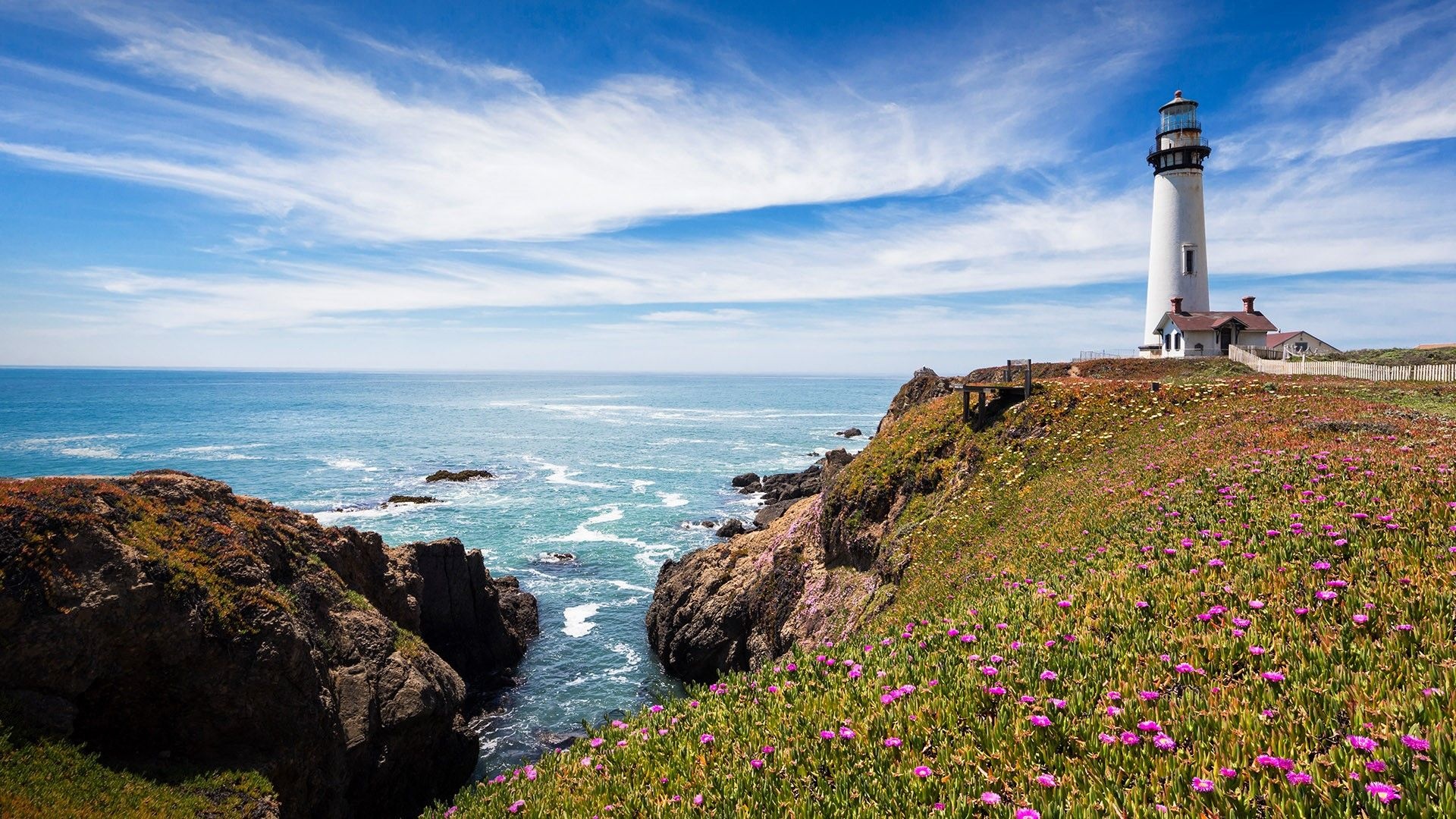 Pigeon Point Lighthouse, Scenic byway treasures, Big Sur's natural beauty, Bridges and beaches, 1920x1080 Full HD Desktop