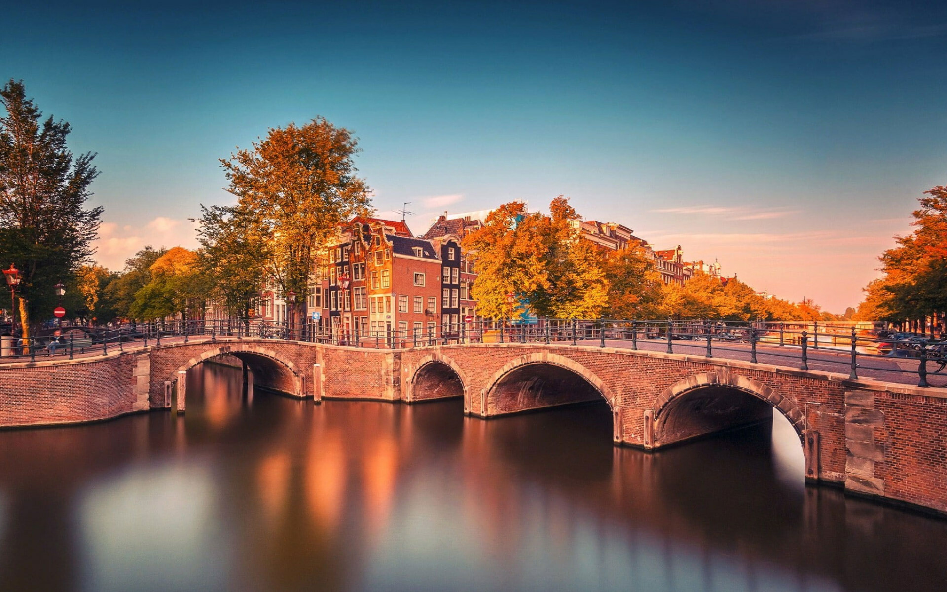 Amsterdam reflections, Fall in Netherlands, Riverside view, Iconic canals, 1920x1200 HD Desktop