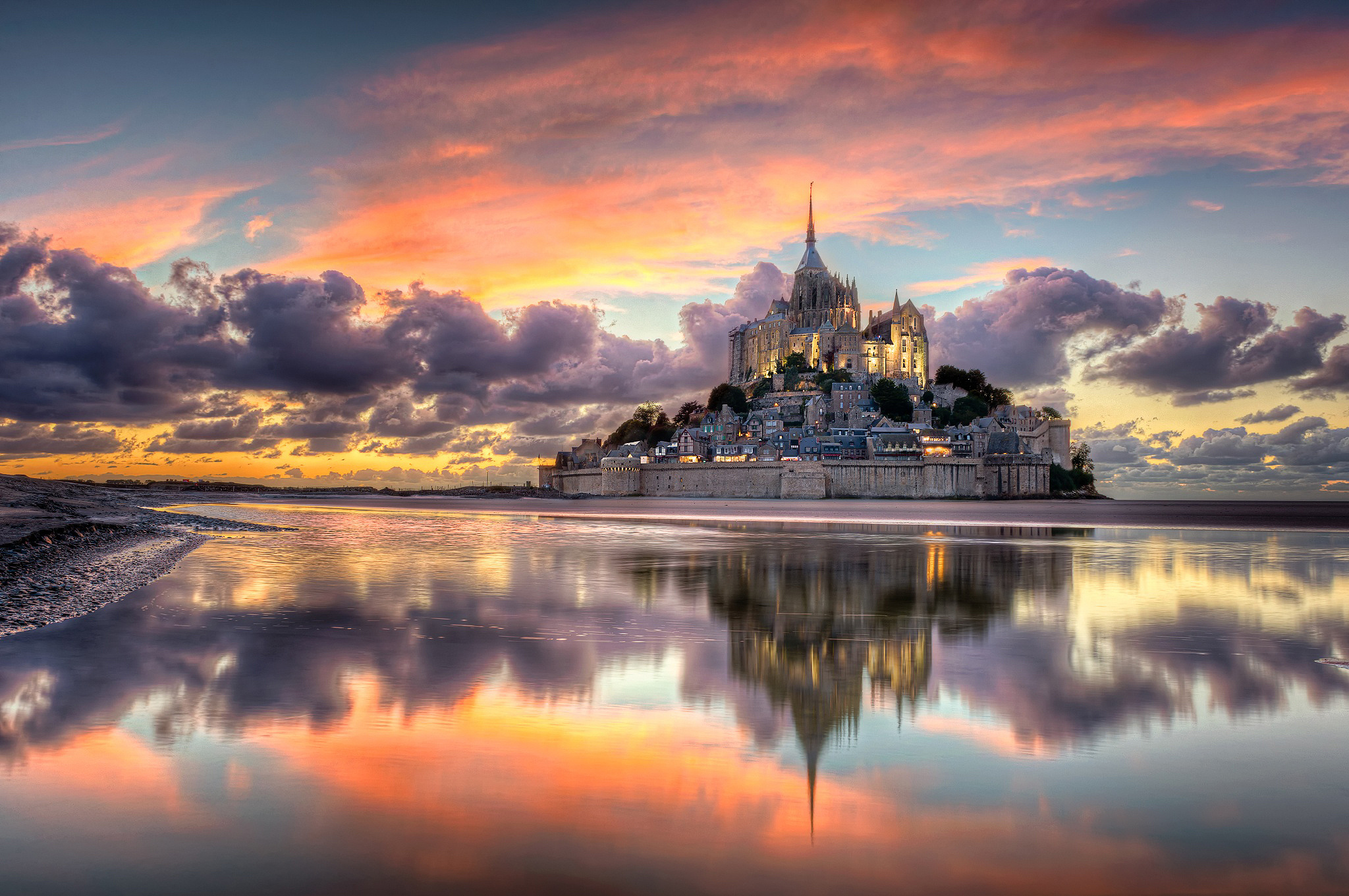 Mont St. Michel, Amazing view, Dusk, Travels, 2050x1370 HD Desktop