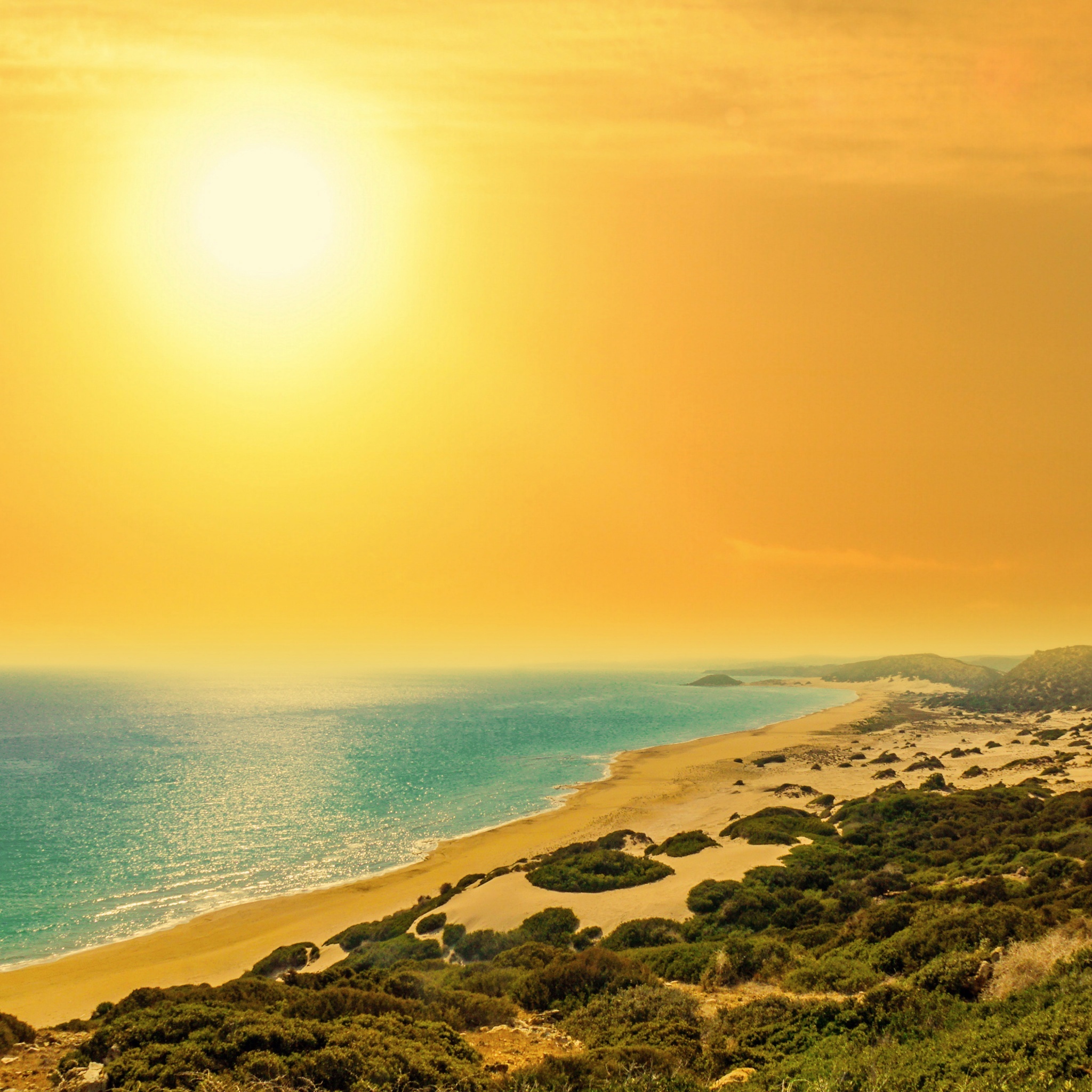 Golden Sand Beach, Cyprus Wallpaper, 2050x2050 HD Phone