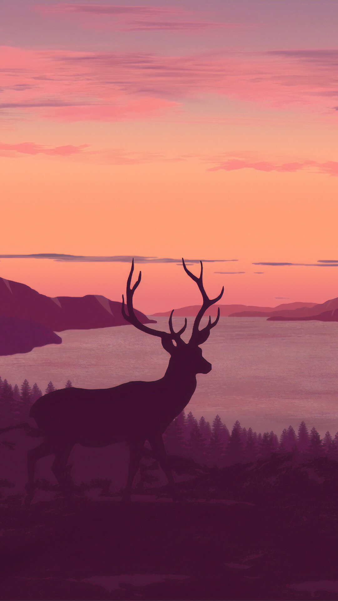 Reindeer minimalist call, of sunset 4K, 1080x1920 Full HD Phone