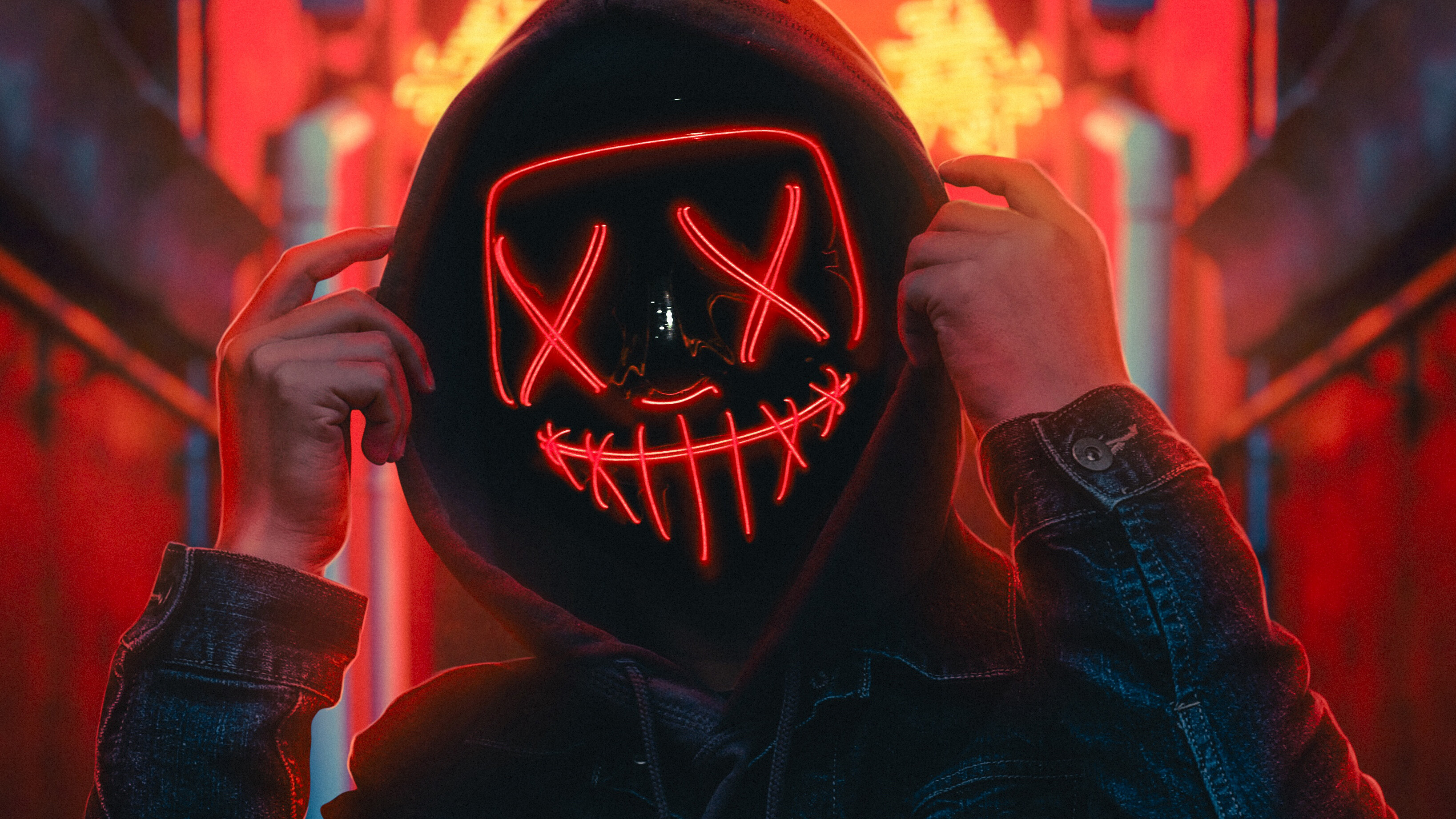 Hoodie Guy, Neon Wallpaper, 3280x1850 HD Desktop